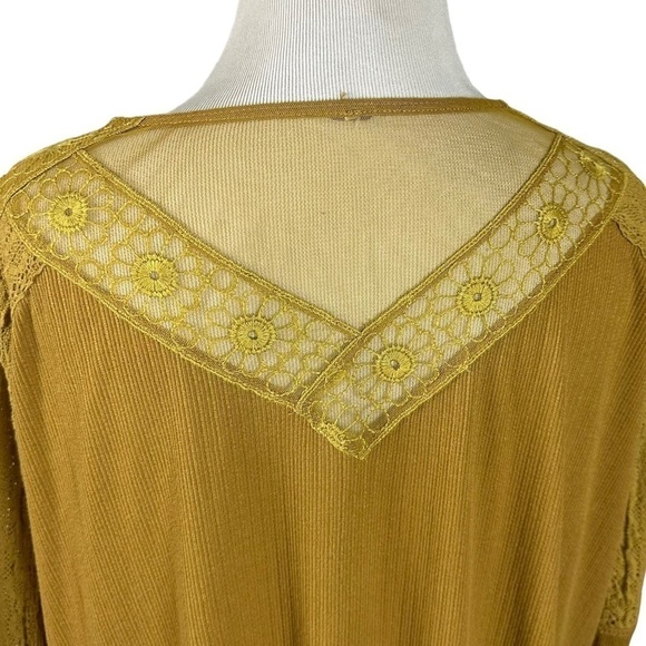 Free People Lola Lace Long Sleeve Top in Alchemy Mustard Gold Small Hi Lo - Picture 10 of 15